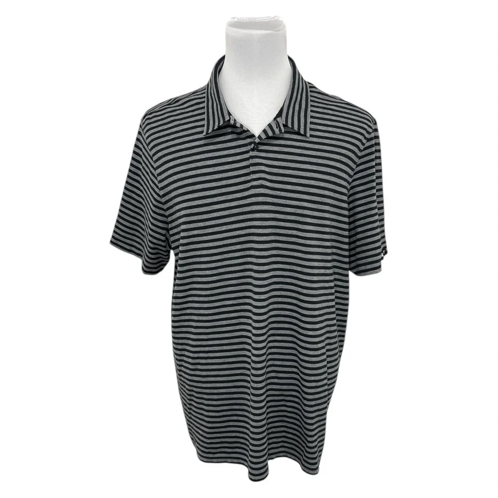 Oakley Men's Size XXL Gray & Black Striped Polo Golf Shirt Stretch Classic
